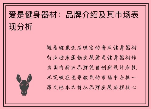 爱是健身器材：品牌介绍及其市场表现分析